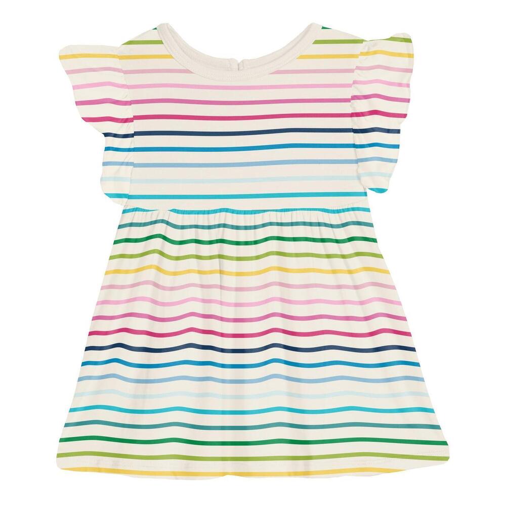 NEW KICKEE girls' short sleeve lola swing dress in happy stripe